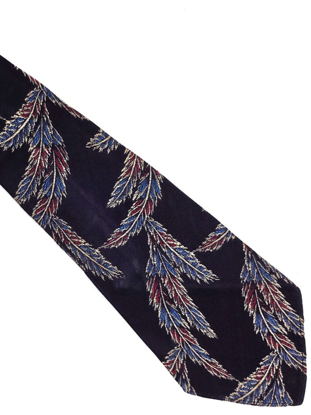 Vtg Towncraft Purple Jacquard Feathers/Leaves Short Tie Necktie Cravat 4 x 49